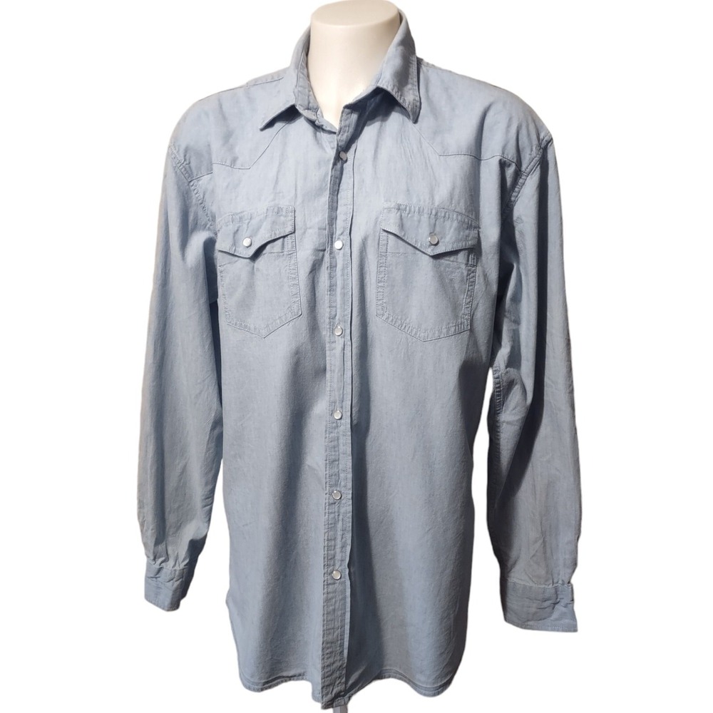 Forge Workwear Men's Size 2XLT Blue Denim Pearl Snap Western Long Sleeve‎ Shirt